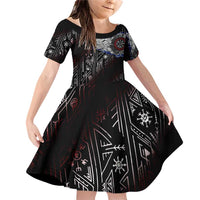 Fenrir Wolf Viking Family Matching Off Shoulder Short Dress and Hawaiian Shirt with Vegvisir Runes and Red Circle Norse Legend Tribute - Wonder Print Shop