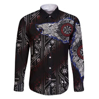 Fenrir Wolf Viking Family Matching Off Shoulder Short Dress and Hawaiian Shirt with Vegvisir Runes and Red Circle Norse Legend Tribute - Wonder Print Shop