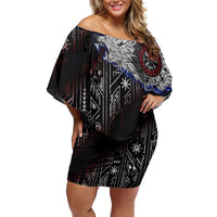 Fenrir Wolf Viking Family Matching Off Shoulder Short Dress and Hawaiian Shirt with Vegvisir Runes and Red Circle Norse Legend Tribute - Wonder Print Shop