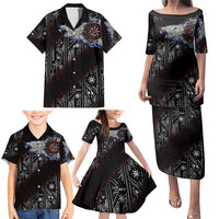 Fenrir Wolf Viking Family Matching Puletasi and Hawaiian Shirt with Vegvisir Runes and Red Circle Norse Legend Tribute - Wonder Print Shop