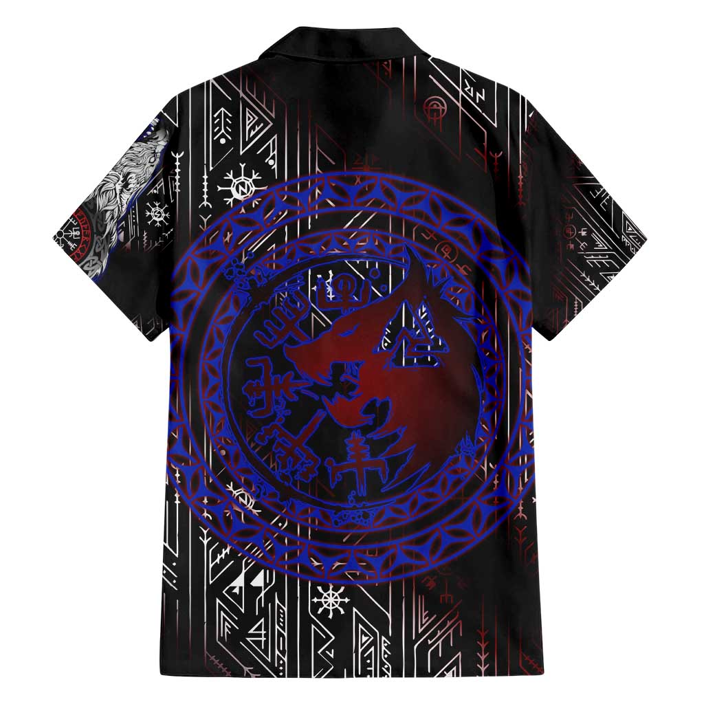 Fenrir Wolf Viking Family Matching Short Sleeve Bodycon Dress and Hawaiian Shirt with Vegvisir Runes and Red Circle Norse Legend Tribute - Wonder Print Shop