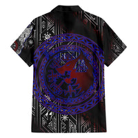 Fenrir Wolf Viking Family Matching Short Sleeve Bodycon Dress and Hawaiian Shirt with Vegvisir Runes and Red Circle Norse Legend Tribute - Wonder Print Shop