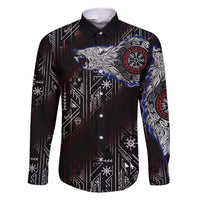 Fenrir Wolf Viking Family Matching Short Sleeve Bodycon Dress and Hawaiian Shirt with Vegvisir Runes and Red Circle Norse Legend Tribute - Wonder Print Shop