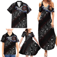 Fenrir Wolf Viking Family Matching Summer Maxi Dress and Hawaiian Shirt with Vegvisir Runes and Red Circle Norse Legend Tribute - Wonder Print Shop