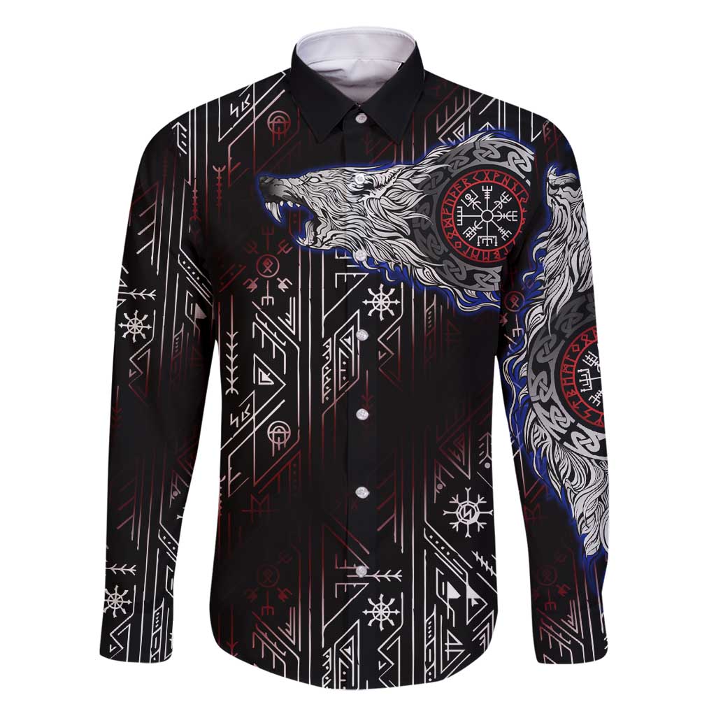Fenrir Wolf Viking Family Matching Summer Maxi Dress and Hawaiian Shirt with Vegvisir Runes and Red Circle Norse Legend Tribute - Wonder Print Shop