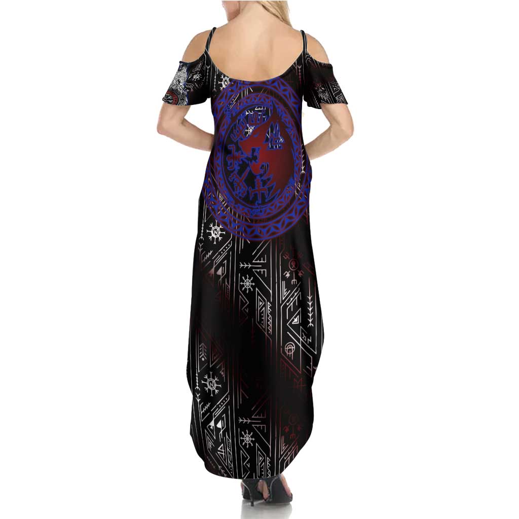 Fenrir Wolf Viking Family Matching Summer Maxi Dress and Hawaiian Shirt with Vegvisir Runes and Red Circle Norse Legend Tribute - Wonder Print Shop