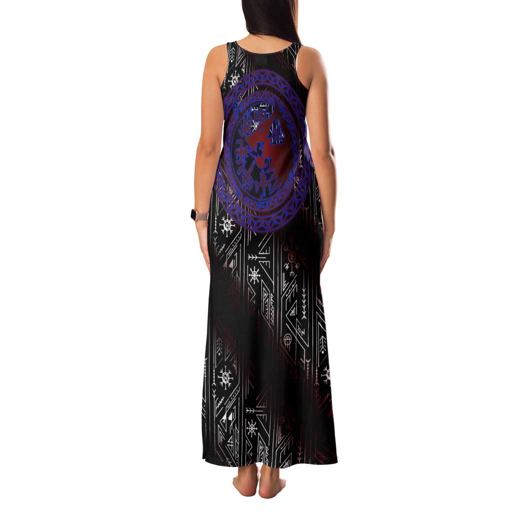 Fenrir Wolf Viking Family Matching Tank Maxi Dress and Hawaiian Shirt with Vegvisir Runes and Red Circle Norse Legend Tribute - Wonder Print Shop
