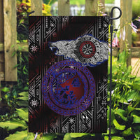 Fenrir Wolf Viking Garden Flag with Vegvisir Runes and Red Circle Norse Legend Tribute - Wonder Print Shop