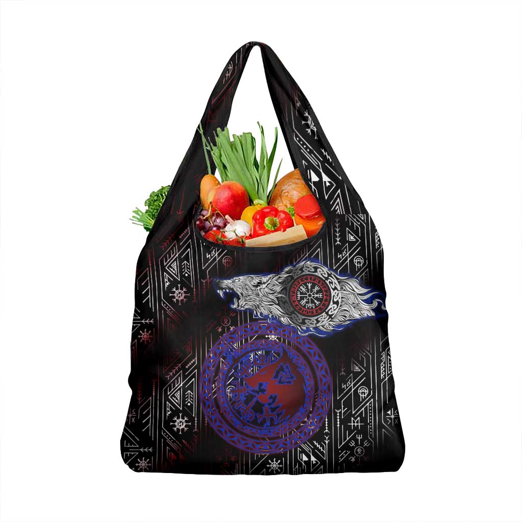 Fenrir Wolf Viking Grocery Bag with Vegvisir Runes and Red Circle Norse Legend Tribute - Wonder Print Shop