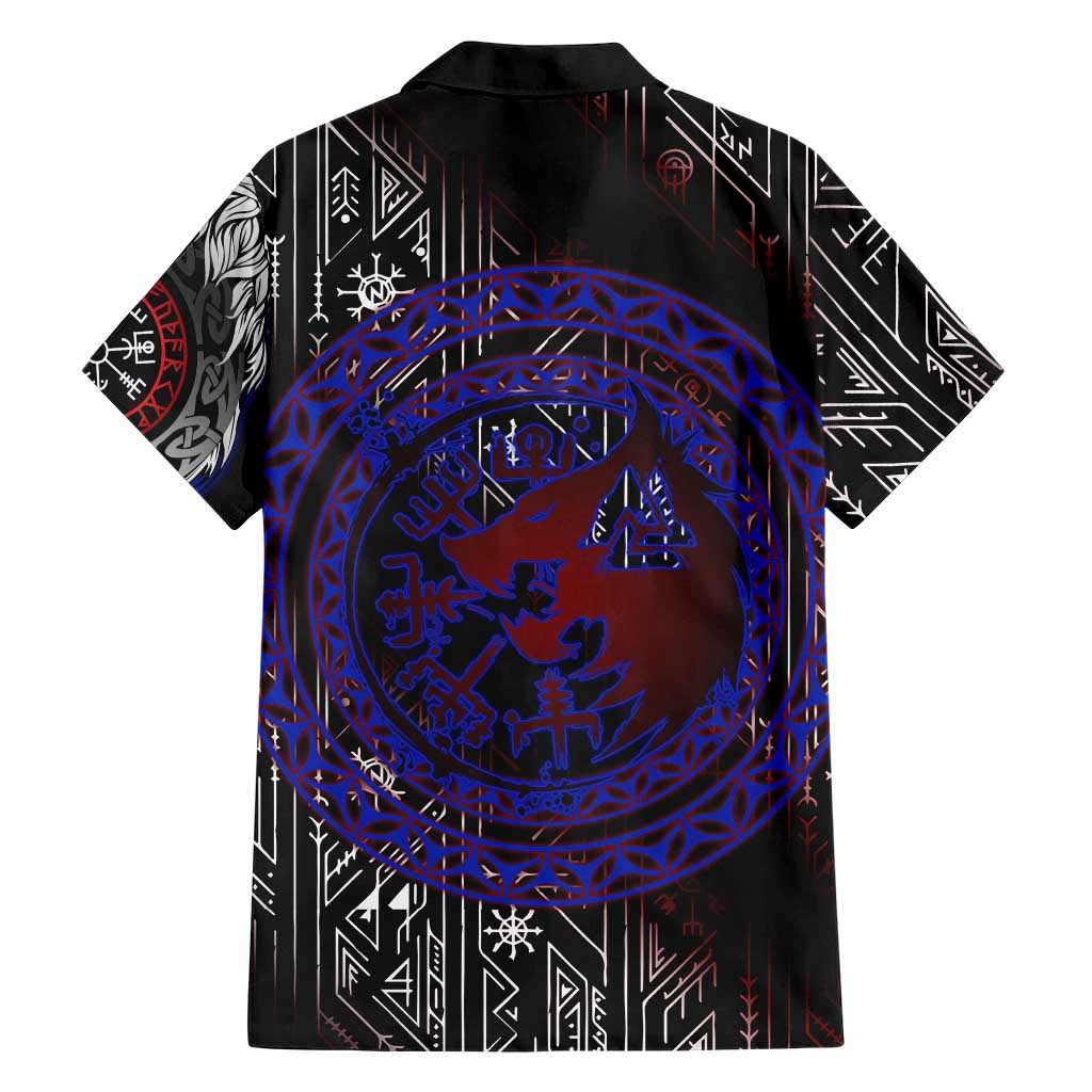 Fenrir Wolf Viking Hawaiian Shirt with Vegvisir Runes and Red Circle Norse Legend Tribute - Wonder Print Shop