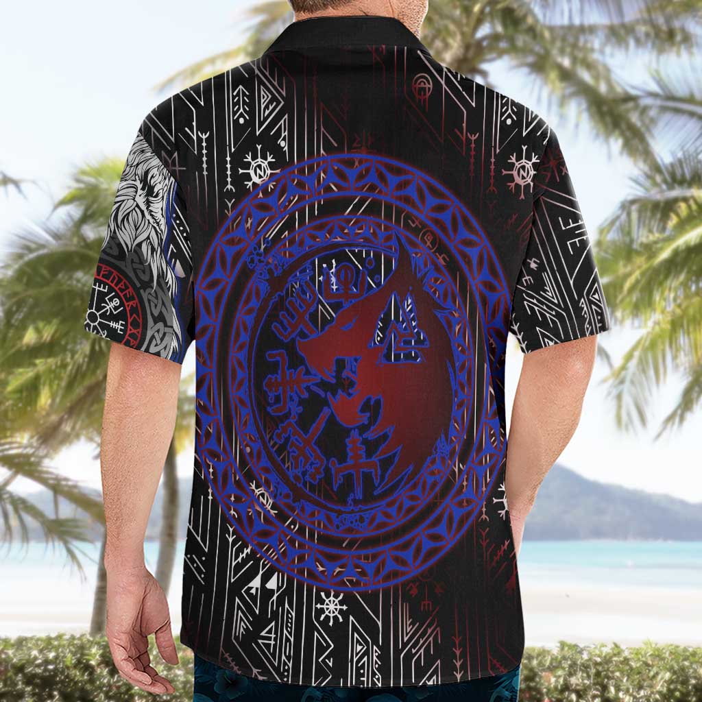Fenrir Wolf Viking Hawaiian Shirt with Vegvisir Runes and Red Circle Norse Legend Tribute - Wonder Print Shop