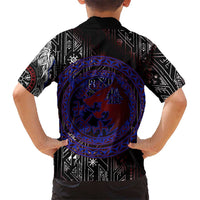 Fenrir Wolf Viking Hawaiian Shirt with Vegvisir Runes and Red Circle Norse Legend Tribute - Wonder Print Shop