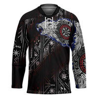 Fenrir Wolf Viking Hockey Jersey with Vegvisir Runes and Red Circle Norse Legend Tribute - Wonder Print Shop