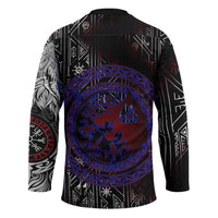 Fenrir Wolf Viking Hockey Jersey with Vegvisir Runes and Red Circle Norse Legend Tribute - Wonder Print Shop