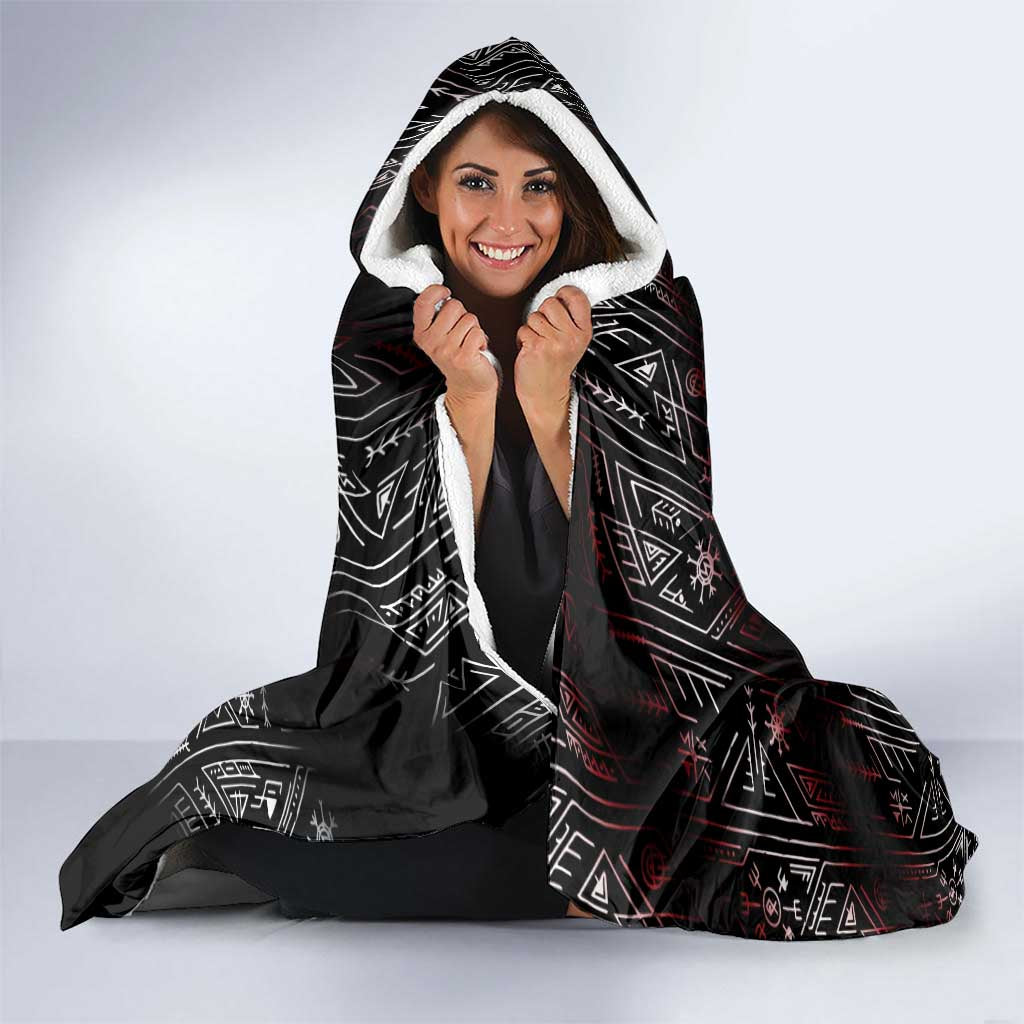 Fenrir Wolf Viking Hooded Blanket with Vegvisir Runes and Red Circle Norse Legend Tribute - Wonder Print Shop