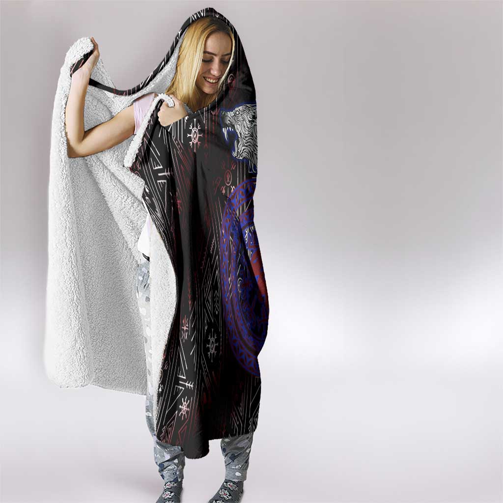 Fenrir Wolf Viking Hooded Blanket with Vegvisir Runes and Red Circle Norse Legend Tribute - Wonder Print Shop