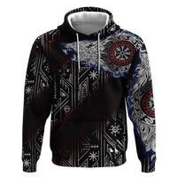 Fenrir Wolf Viking Hoodie with Vegvisir Runes and Red Circle Norse Legend Tribute - Wonder Print Shop
