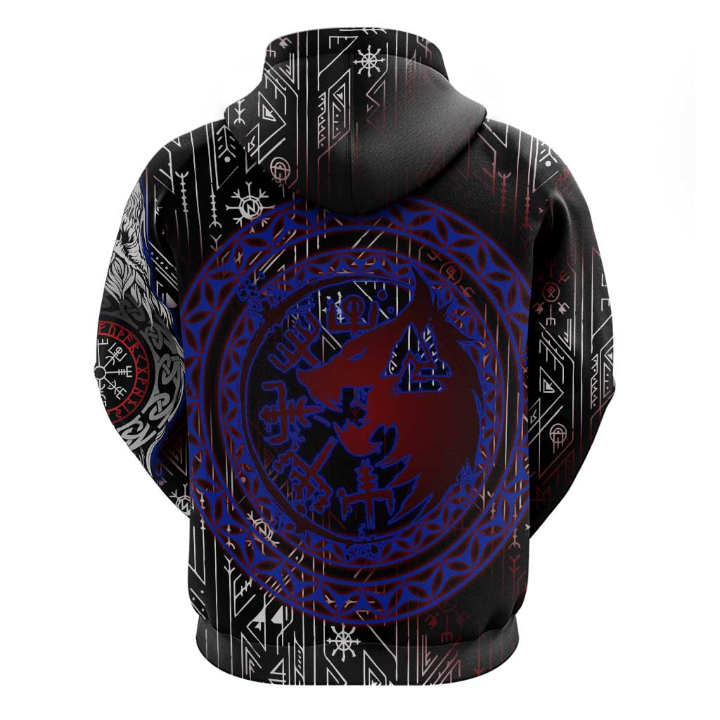 Fenrir Wolf Viking Hoodie with Vegvisir Runes and Red Circle Norse Legend Tribute - Wonder Print Shop