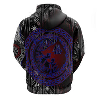 Fenrir Wolf Viking Hoodie with Vegvisir Runes and Red Circle Norse Legend Tribute - Wonder Print Shop