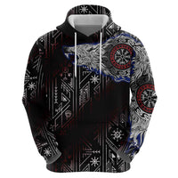 Fenrir Wolf Viking Hoodie with Vegvisir Runes and Red Circle Norse Legend Tribute - Wonder Print Shop