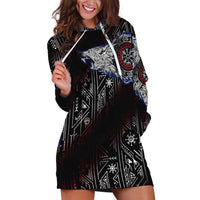 Fenrir Wolf Viking Hoodie Dress with Vegvisir Runes and Red Circle Norse Legend Tribute - Wonder Print Shop