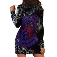 Fenrir Wolf Viking Hoodie Dress with Vegvisir Runes and Red Circle Norse Legend Tribute - Wonder Print Shop