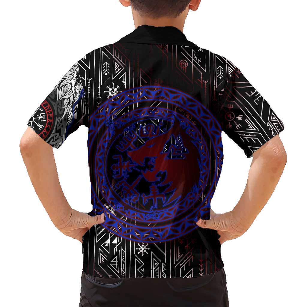 Fenrir Wolf Viking Kid Hawaiian Shirt with Vegvisir Runes and Red Circle Norse Legend Tribute - Wonder Print Shop