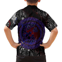 Fenrir Wolf Viking Kid Hawaiian Shirt with Vegvisir Runes and Red Circle Norse Legend Tribute - Wonder Print Shop
