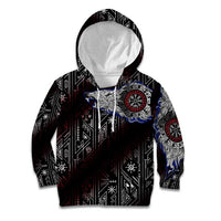 Fenrir Wolf Viking Kid Hoodie with Vegvisir Runes and Red Circle Norse Legend Tribute - Wonder Print Shop