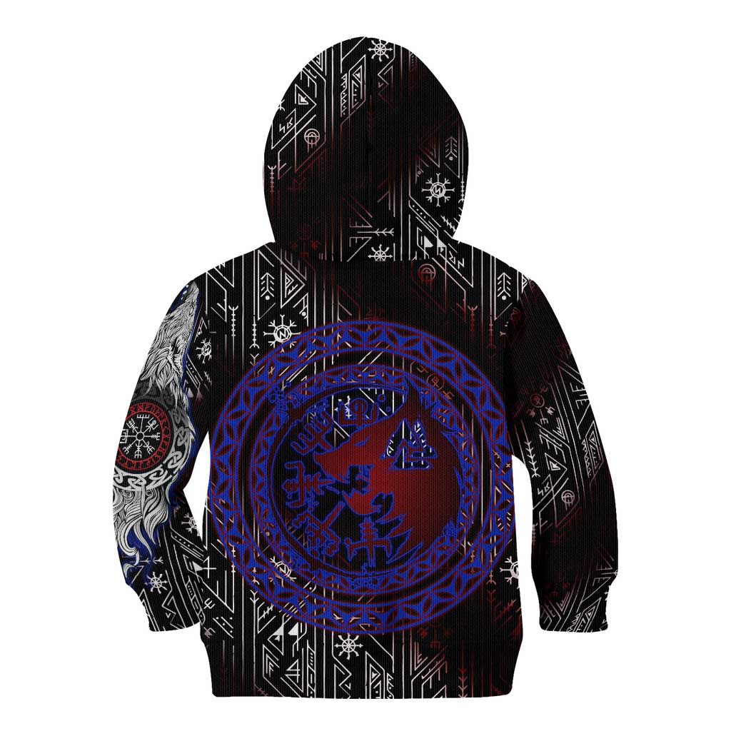 Fenrir Wolf Viking Kid Hoodie with Vegvisir Runes and Red Circle Norse Legend Tribute - Wonder Print Shop