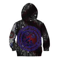 Fenrir Wolf Viking Kid Hoodie with Vegvisir Runes and Red Circle Norse Legend Tribute - Wonder Print Shop