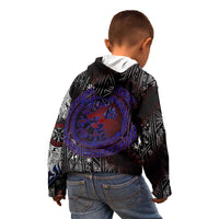 Fenrir Wolf Viking Kid Hoodie with Vegvisir Runes and Red Circle Norse Legend Tribute - Wonder Print Shop