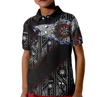 Fenrir Wolf Viking Kid Polo Shirt with Vegvisir Runes and Red Circle Norse Legend Tribute - Wonder Print Shop