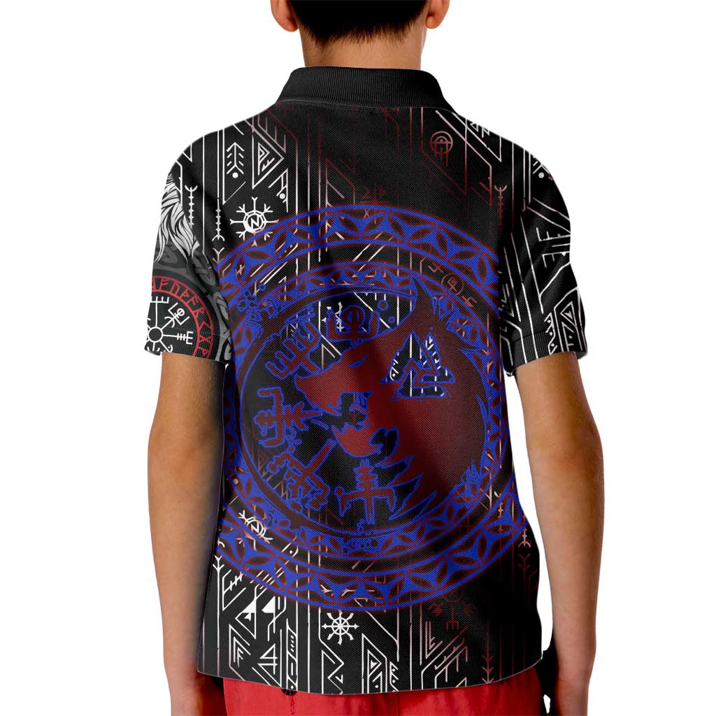 Fenrir Wolf Viking Kid Polo Shirt with Vegvisir Runes and Red Circle Norse Legend Tribute - Wonder Print Shop