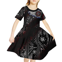 Fenrir Wolf Viking Kid Short Sleeve Dress with Vegvisir Runes and Red Circle Norse Legend Tribute - Wonder Print Shop