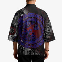 Fenrir Wolf Viking Kimono with Vegvisir Runes and Red Circle Norse Legend Tribute - Wonder Print Shop