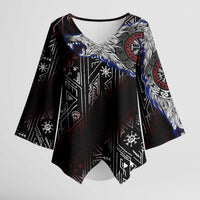 Fenrir Wolf Viking Kimono Sleeve Blouse with Vegvisir Runes and Red Circle Norse Legend Tribute - Wonder Print Shop