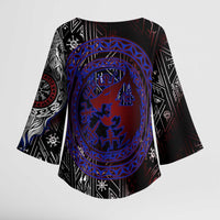 Fenrir Wolf Viking Kimono Sleeve Blouse with Vegvisir Runes and Red Circle Norse Legend Tribute - Wonder Print Shop