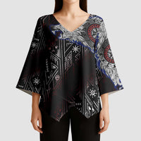 Fenrir Wolf Viking Kimono Sleeve Blouse with Vegvisir Runes and Red Circle Norse Legend Tribute - Wonder Print Shop