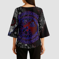 Fenrir Wolf Viking Kimono Sleeve Blouse with Vegvisir Runes and Red Circle Norse Legend Tribute - Wonder Print Shop