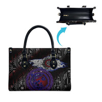 Fenrir Wolf Viking Leather Bag with Vegvisir Runes and Red Circle Norse Legend Tribute - Wonder Print Shop