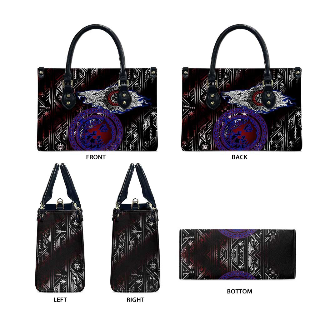 Fenrir Wolf Viking Leather Bag with Vegvisir Runes and Red Circle Norse Legend Tribute - Wonder Print Shop