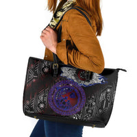 Fenrir Wolf Viking Leather Tote Bag with Vegvisir Runes and Red Circle Norse Legend Tribute - Wonder Print Shop