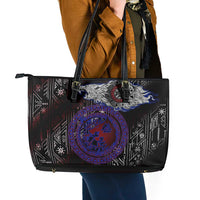 Fenrir Wolf Viking Leather Tote Bag with Vegvisir Runes and Red Circle Norse Legend Tribute - Wonder Print Shop