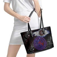 Fenrir Wolf Viking Leather Tote Bag with Vegvisir Runes and Red Circle Norse Legend Tribute - Wonder Print Shop
