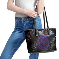 Fenrir Wolf Viking Leather Tote Bag with Vegvisir Runes and Red Circle Norse Legend Tribute - Wonder Print Shop