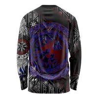 Fenrir Wolf Viking Long Sleeve Shirt with Vegvisir Runes and Red Circle Norse Legend Tribute - Wonder Print Shop
