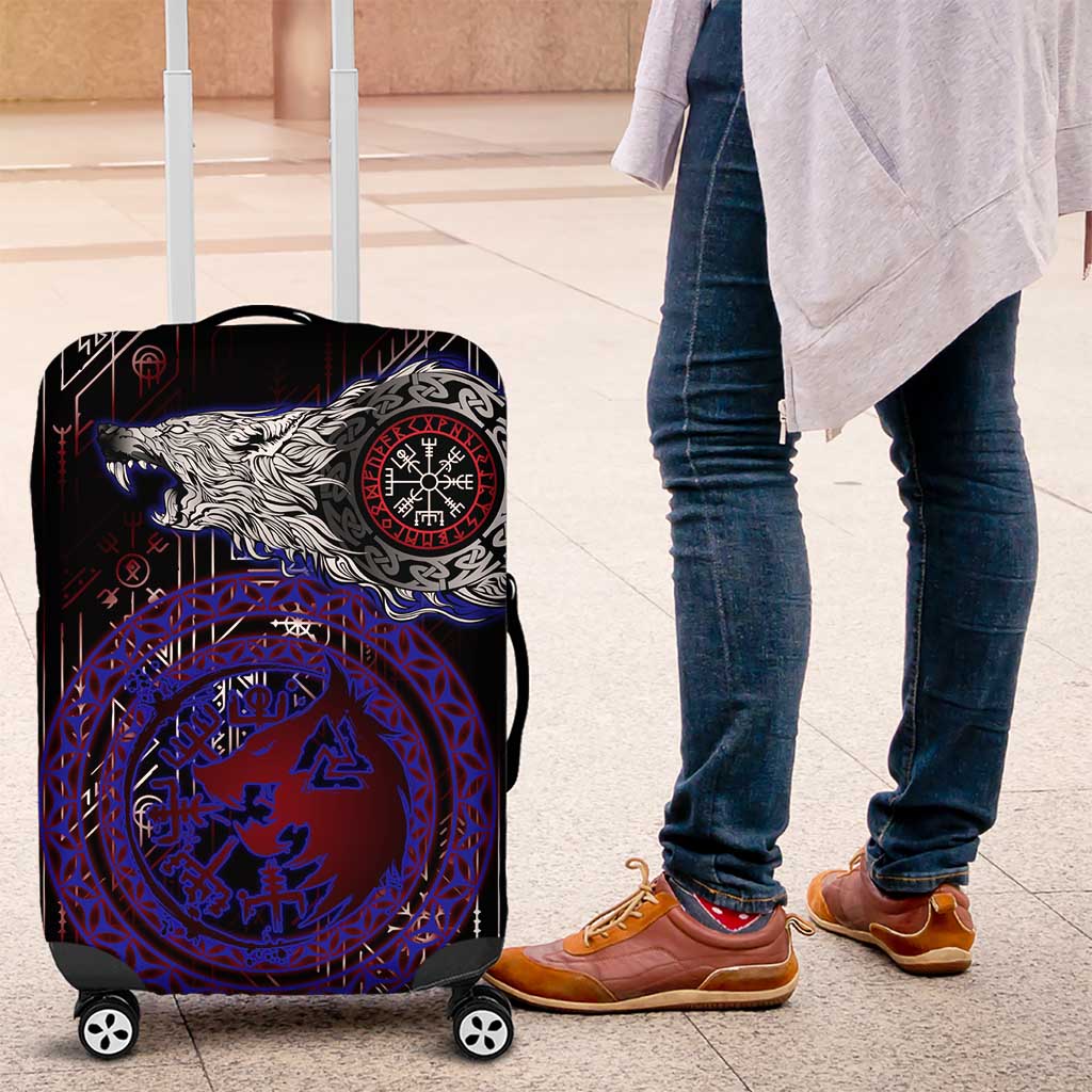 Fenrir Wolf Viking Luggage Cover with Vegvisir Runes and Red Circle Norse Legend Tribute - Wonder Print Shop