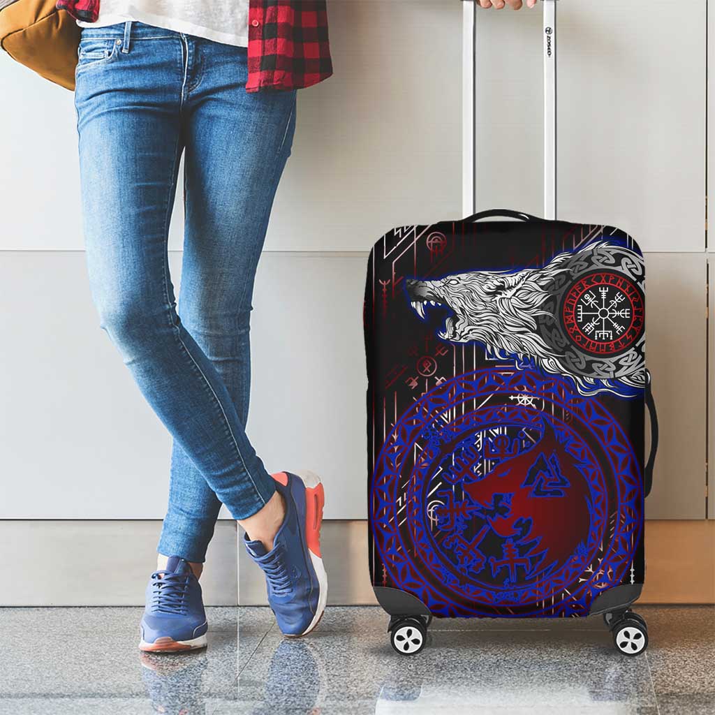 Fenrir Wolf Viking Luggage Cover with Vegvisir Runes and Red Circle Norse Legend Tribute - Wonder Print Shop