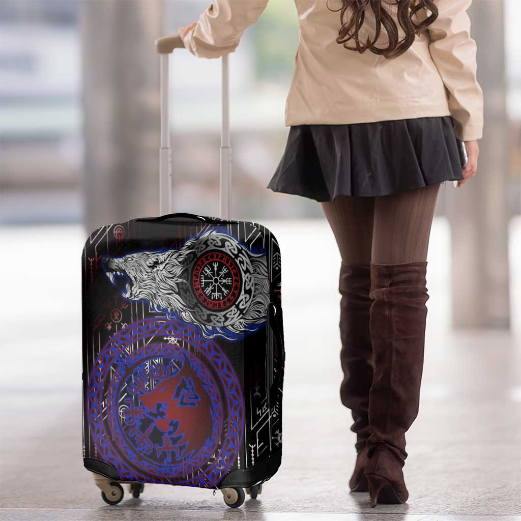 Fenrir Wolf Viking Luggage Cover with Vegvisir Runes and Red Circle Norse Legend Tribute - Wonder Print Shop
